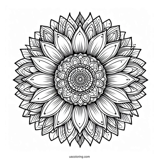 Detailed Sunflower Mandala Coloring Page