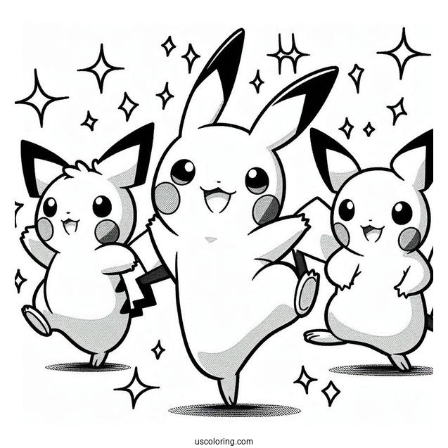 Pichu, Raichu, And Pikachu Dancing
