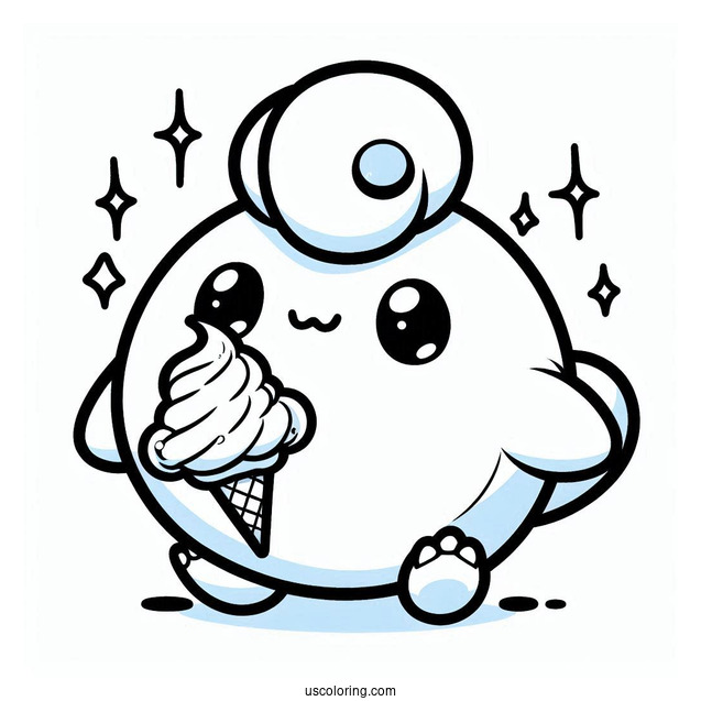 Kawaii Drifloon Bringing Ice Cream To Snorlax Coloring Page