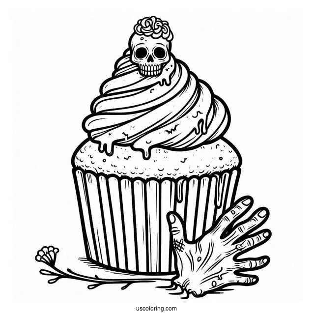 Halloween Themed Cupcake With Zombie Hand