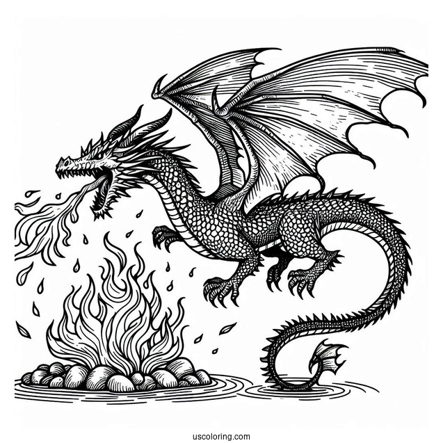 Fierce Looking Dragon Breathing Fire To Color