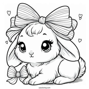 Pretty Little Rabbit Coloring Page With A Bow On Her Head For Kids