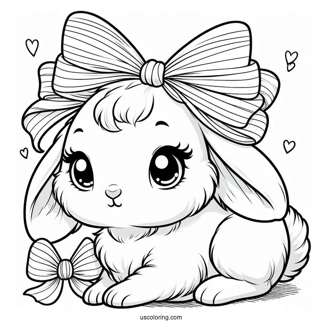 Pretty Little Rabbit Coloring Page With A Bow On Her Head For Kids