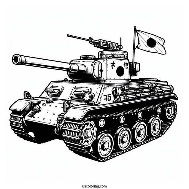 Type 90 Tank With Gunners and Japanese Flag