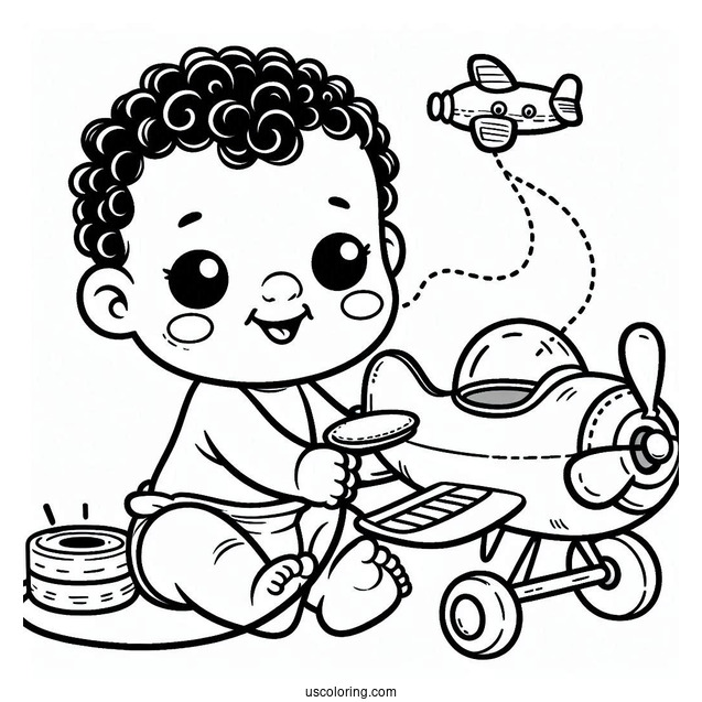 Baby Coloring Page In A Toy Airplane For Kids