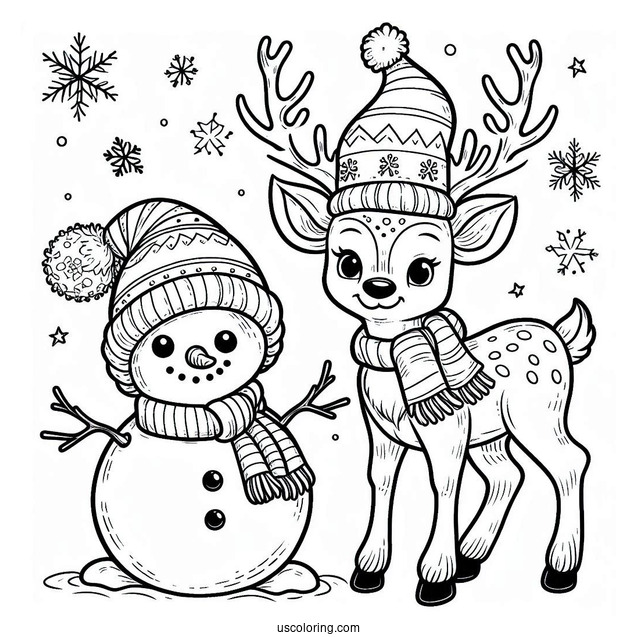 Reindeer And Snowman To Color