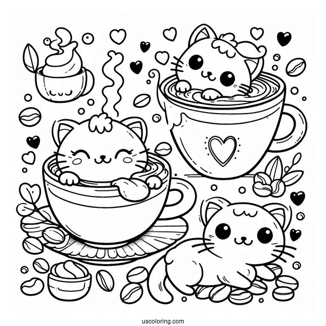 Coffee Coloring Pages Of Cute Kittens Swimming In Coffee Cup
