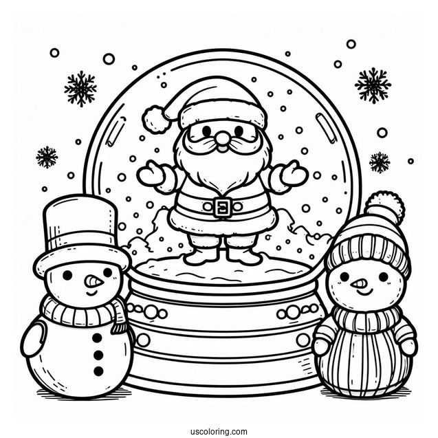 Santa And Snowman Snow Globe Coloring Page For Kids
