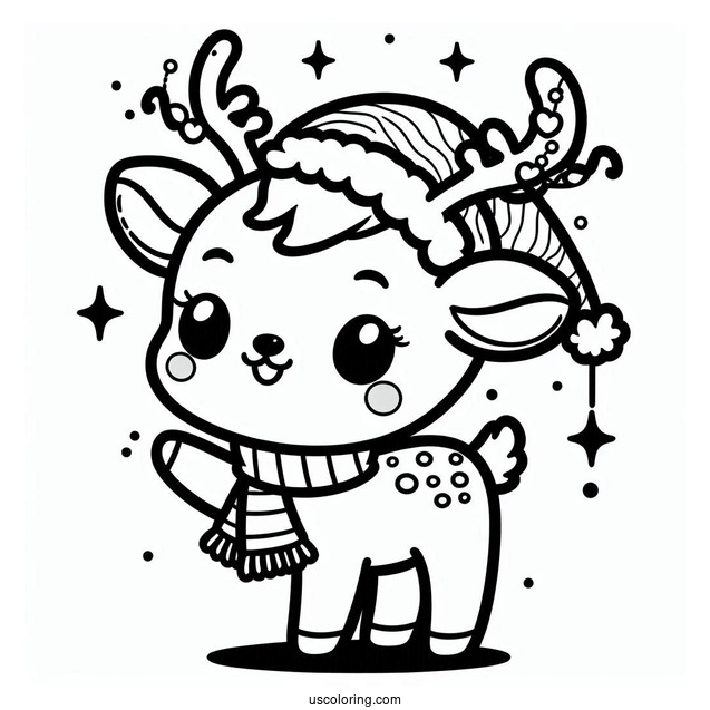 Adorable Kawaii Themed Reindeer To Color