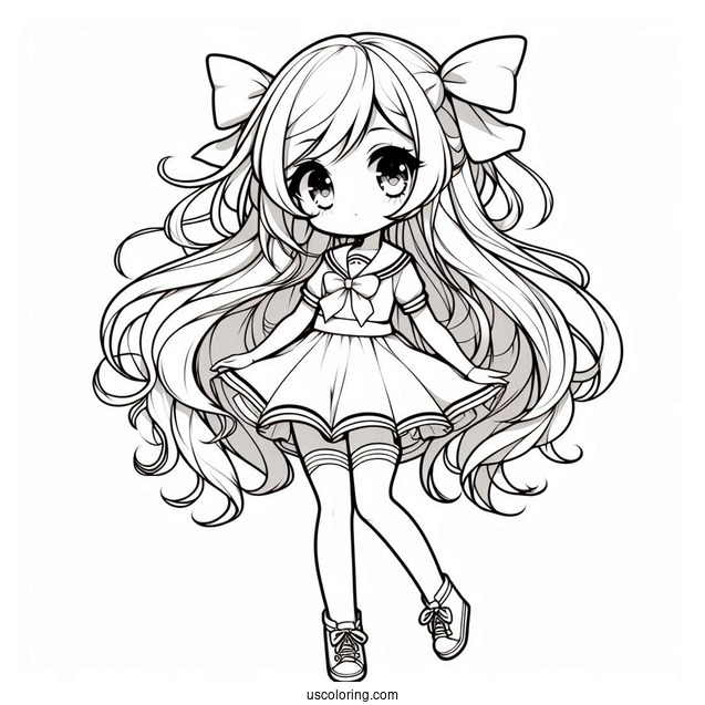 Chibi Girl With Flowing Hair, Short Dress, And Knee High Socks