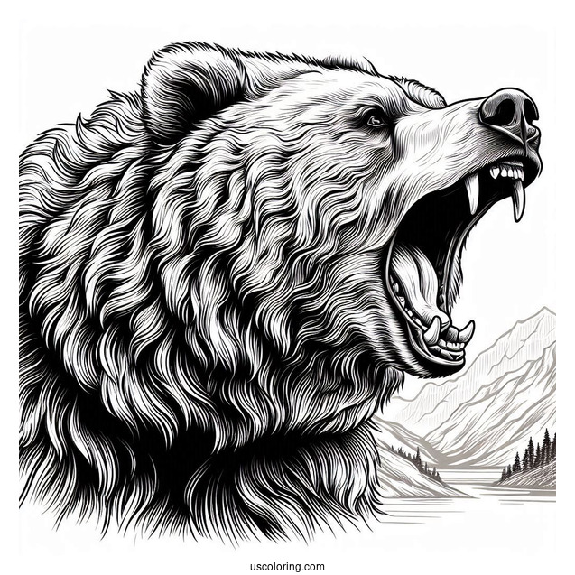Realistic Roaring Bear Coloring Page