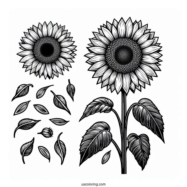 Tall Sunflower With Seeds Coloring In