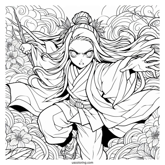 Nezuko Coloring Page Fighting In Demon Form