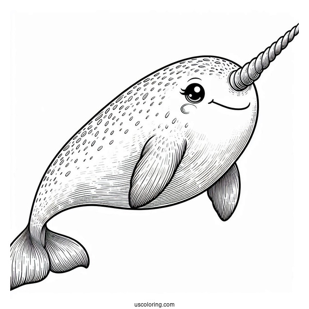 Realistic Narwhal Coloring Page With Long Tusk To Color