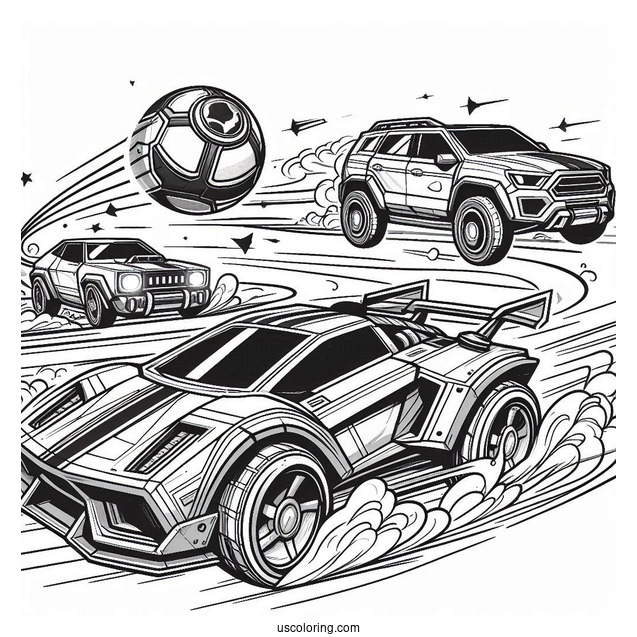 Rocket League Coloring Page Battle Cars Chasing The Ball