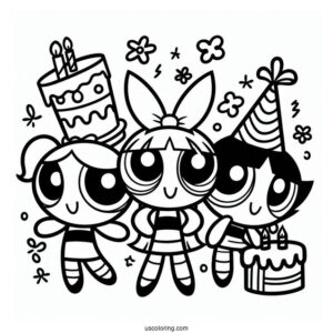 Happy Birthday Powerpuff Girls Coloring Page