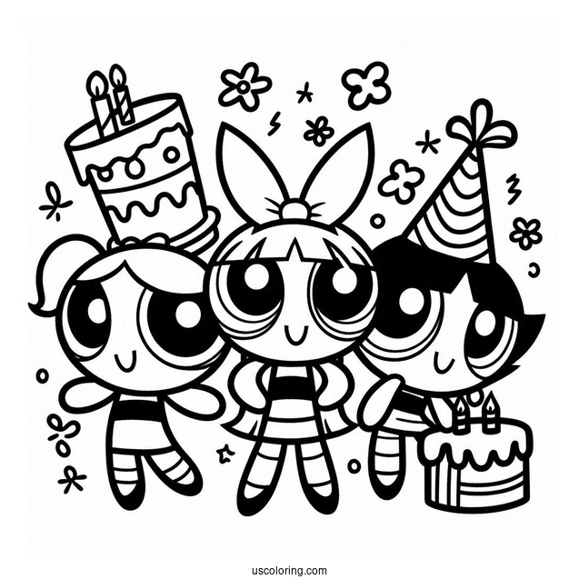 Happy Birthday Powerpuff Girls Coloring Page