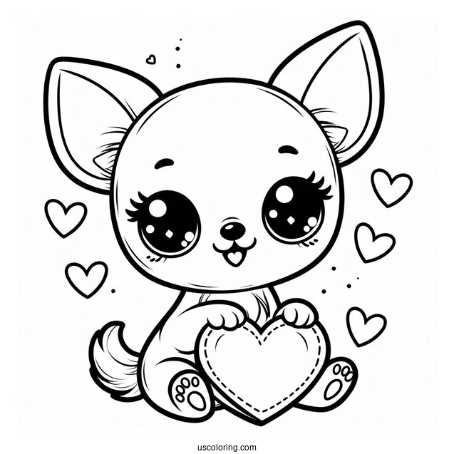 Kawaii Baby Chihuahua Coloring Page With Heart For Preschoolers
