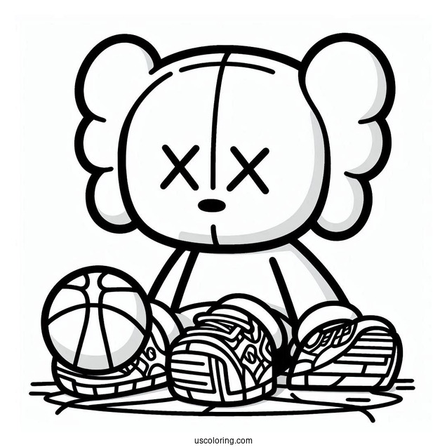 KAWS Coloring Page Companion Sitting In Basketball Court