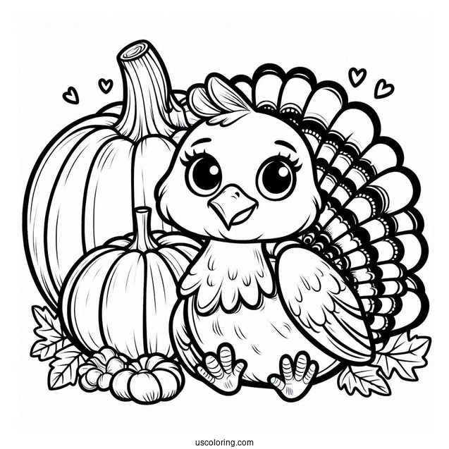 Happy Thanksgiving Turkey With Pumpkin Coloring Page
