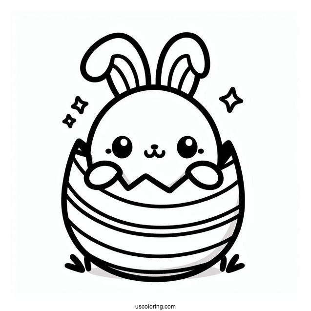 Kawaii Bunny Coming Out Of Striped Easter Egg Coloring Page For Kids