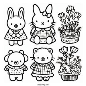 Simple Miffy Coloring Page, Poppy Pig, Grunty, Boris Bear, And Barbara For Preschoolers