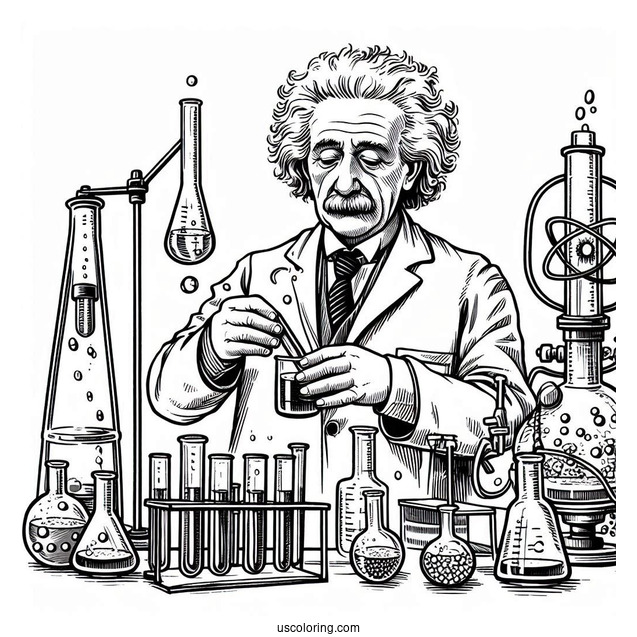 Albert Einstein Performing Laboratory Science Coloring Page Of Experiment