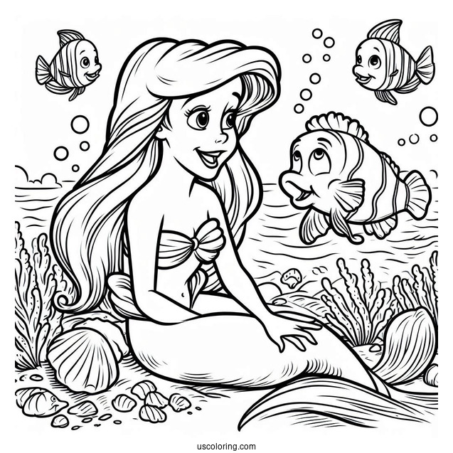 Coloring Page Of Ariel Talking To Flouders