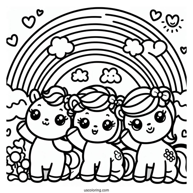 Simple Purple Rainbow Friends Coloring Page Waving