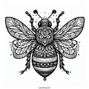 Complex Bumblebee In Nature Pattern Coloring Page