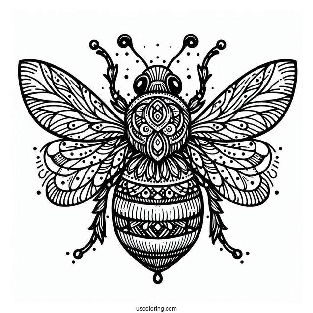 Complex Bumblebee In Nature Pattern Coloring Page