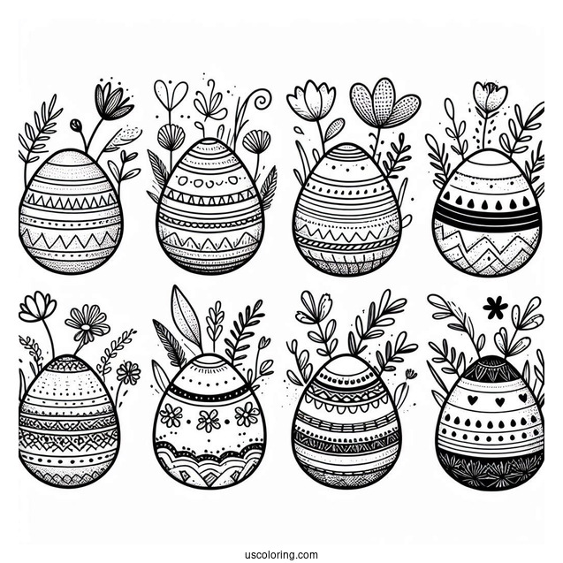 Easy Six Easter Eggs Coloring Page For Preschoolers
