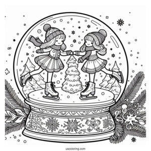 Easy Ice Skates Inside A Snow Globe Coloring Page For Kids