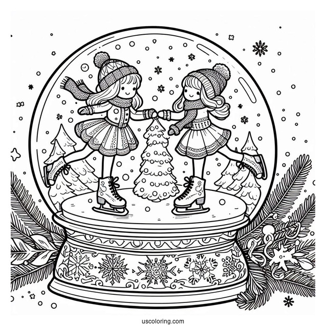 Easy Ice Skates Inside A Snow Globe Coloring Page For Kids