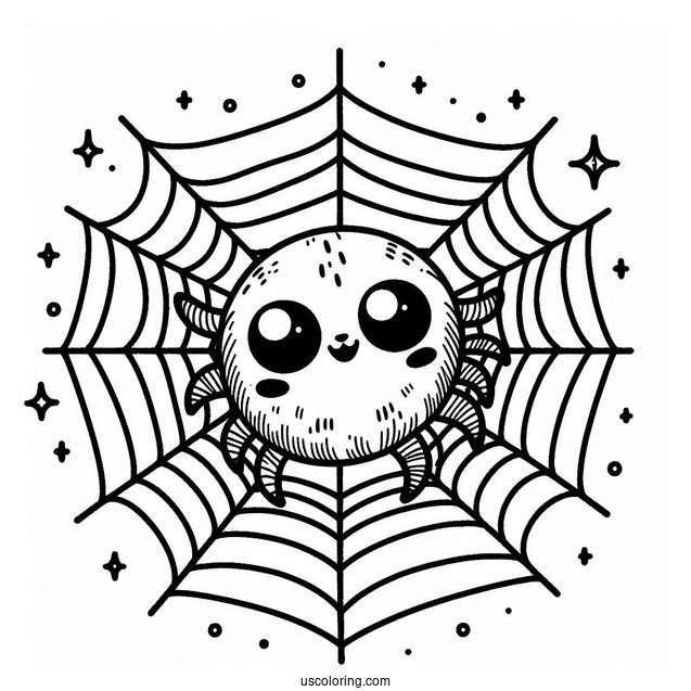 Cute Cartoon Spider On Web