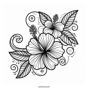 Curved Hibiscus Flower Mandala Coloring Page