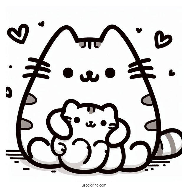 Cute Pusheen With Teddy Coloring Page