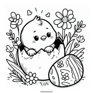 Easter Coloring Page Of Cute Chick Hatching From Easter Egg For Preschoolers