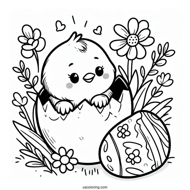Easter Coloring Page Of Cute Chick Hatching From Easter Egg For Preschoolers