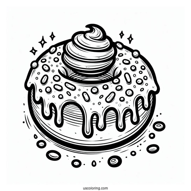 Coloring Page Of Donut With Overflowing Icing