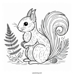 Simple Squirrel Coloring Page Outline In Fall For Kids