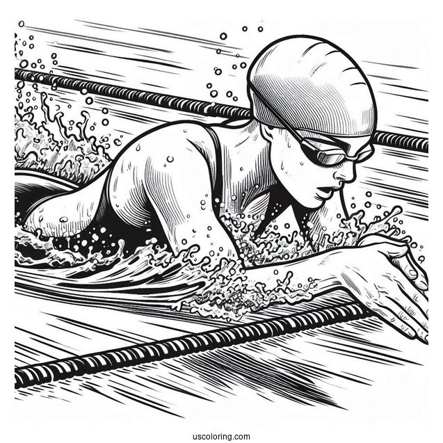 Swimming Coloring Page Of Competitive Swimmer Racing