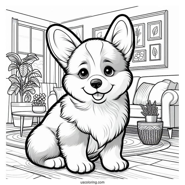 Corgi Puppy In The Living Room