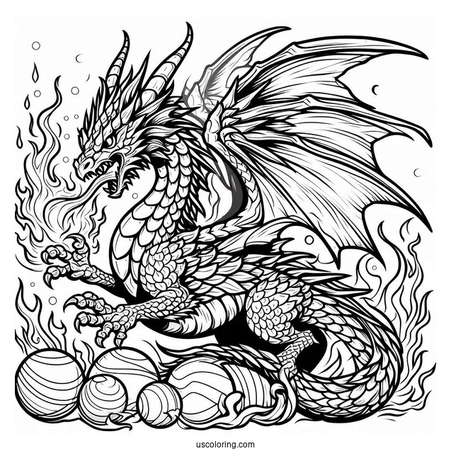 Fierce Looking Dragon With Fireballs To Color