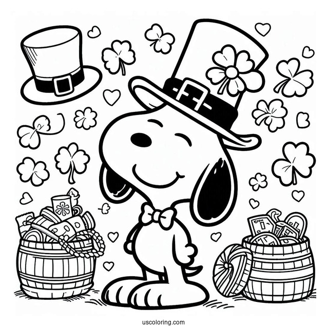 Snoopy Themed St Patrick_s Day Coloring Sheet