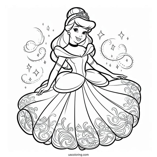 Easy Outline Of Cinderella To Color For Kids