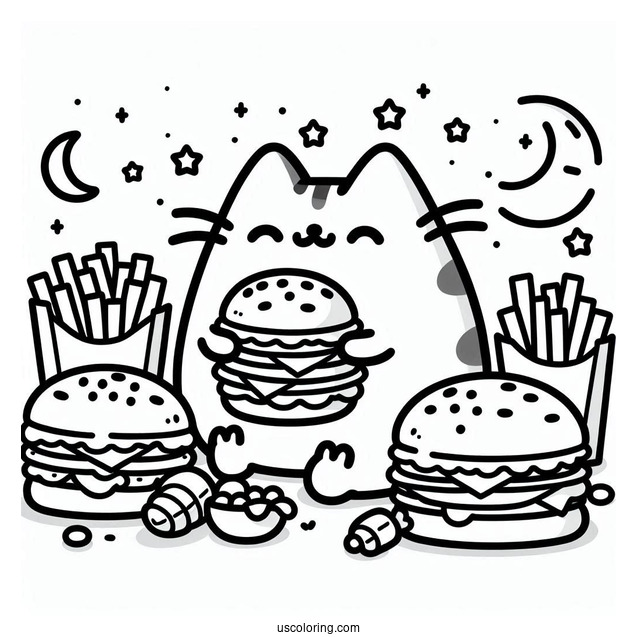 Pusheen Eating Some Burgers And Fries