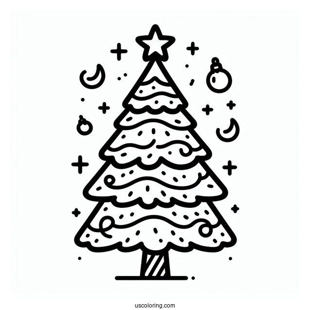 Simple Outline Of Christmas Tree Template To Color For Toddlers