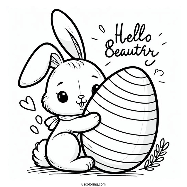 Easter Bunny Coloring Page Hugging Egg And Saying Greeting