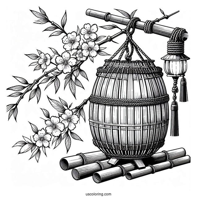 Detailed Nezuko Coloring Page With Bamboo